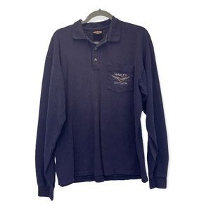 Harley Davidson Shirt Large Motorcycles Long Sleeve Collared Graphic Pocket Y2K